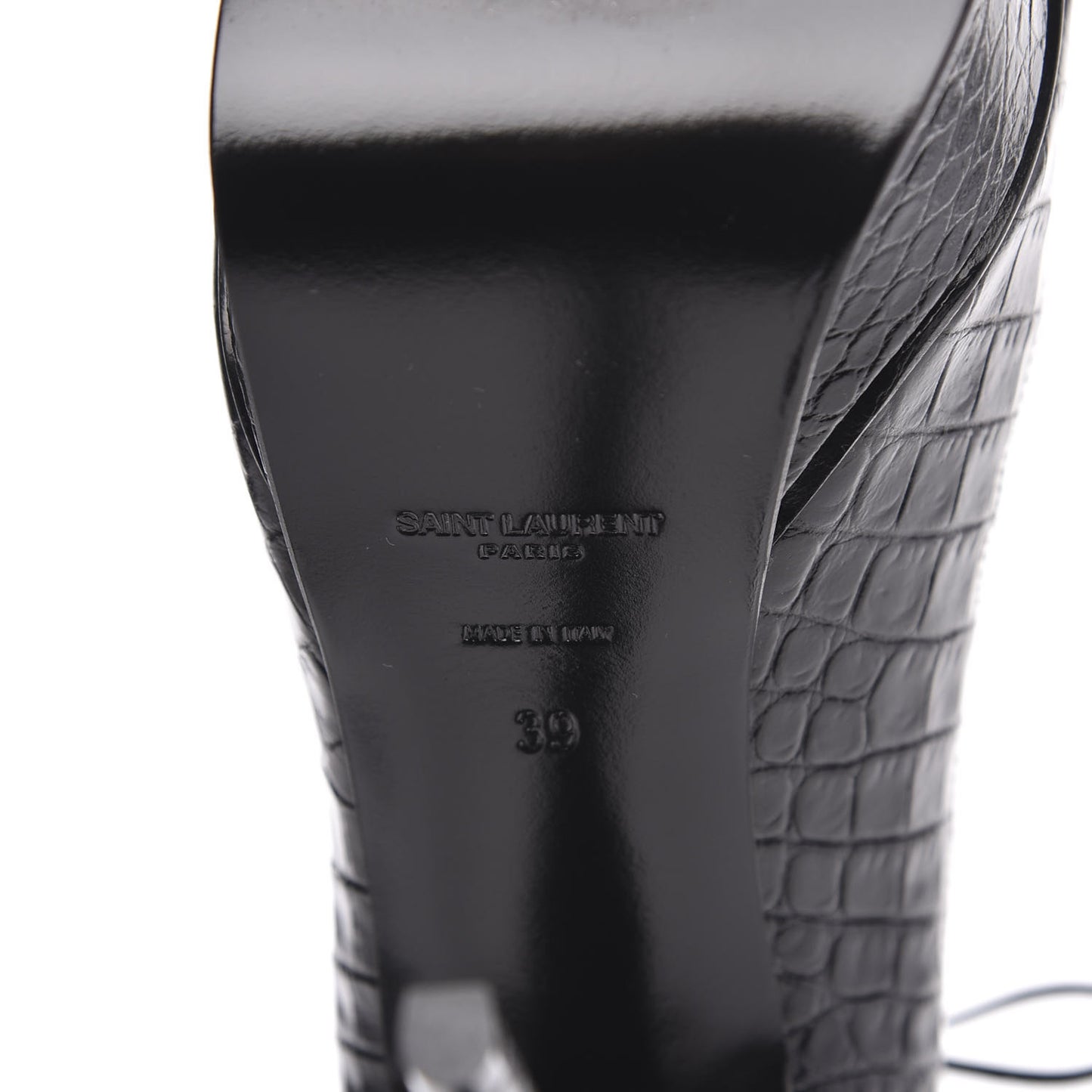 Calfskin Crocodile Embossed Tribute 16 Lace Up Platform Sandals 39 Black
