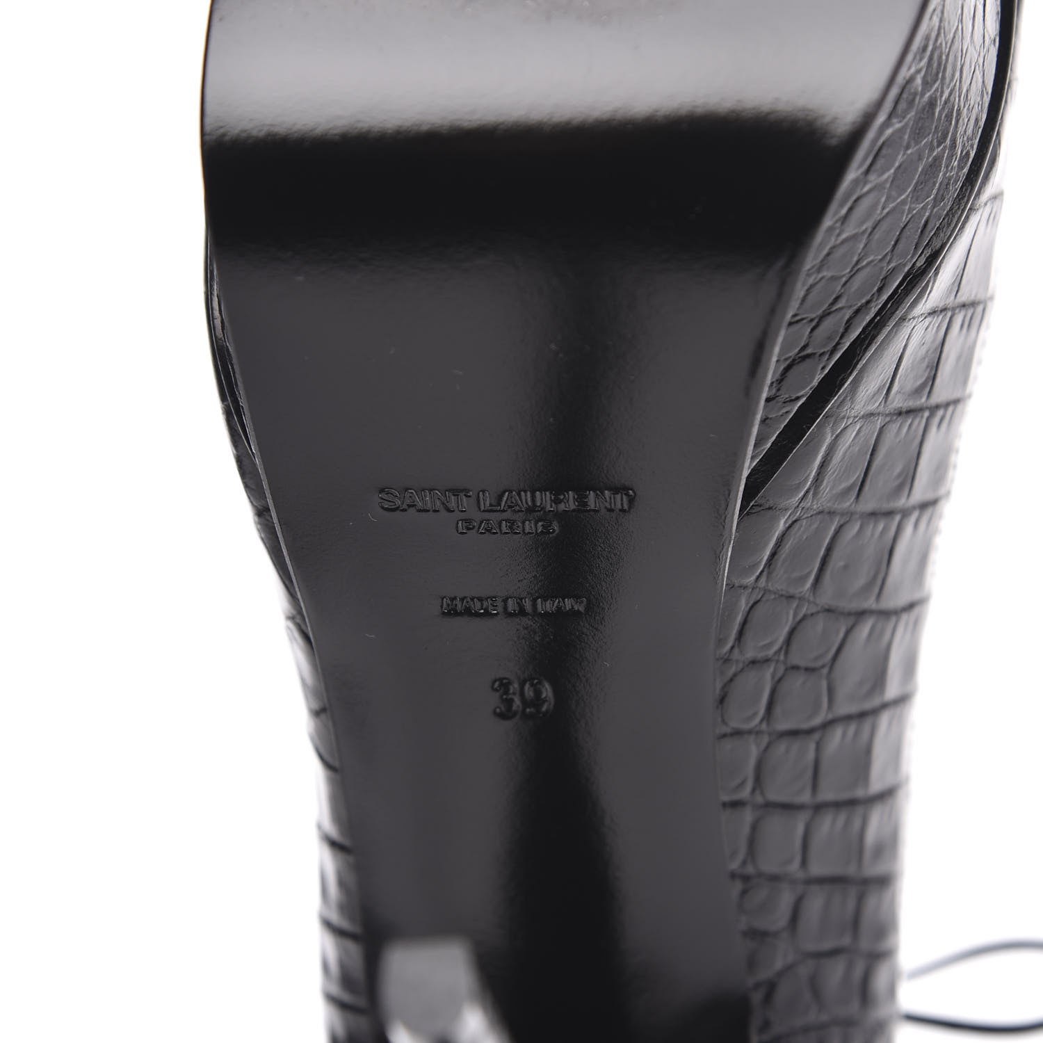 Saint Laurent Calfskin Crocodile Embossed Tribute 16 Lace Up Platform Sandals 39 Black 6 of 8