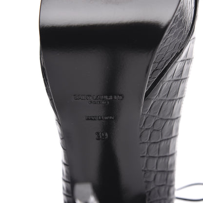 Saint Laurent Calfskin Crocodile Embossed Tribute 16 Lace Up Platform Sandals 39 Black 6 of 8