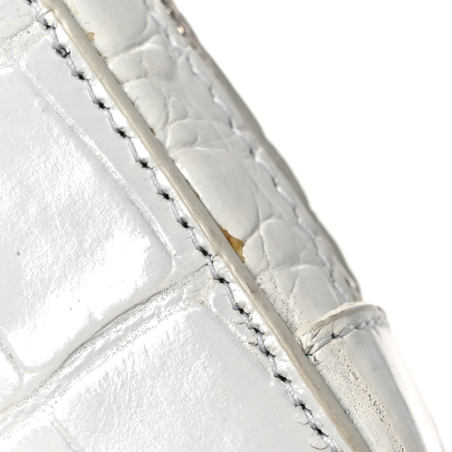 Shiny Calfskin Logo Crocodile Embossed Cash Phone Holder Bag White Black