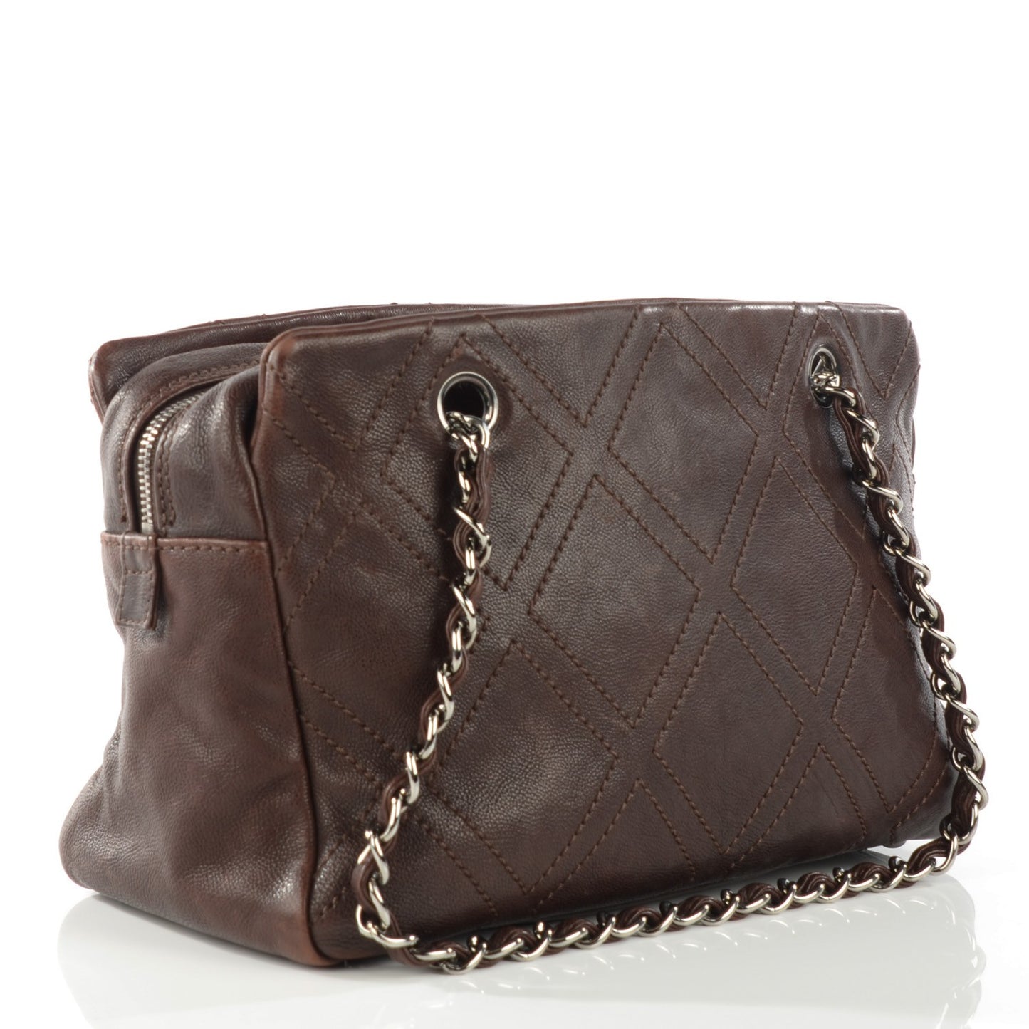 Calfskin Small Diamond Stitch Tote Brown