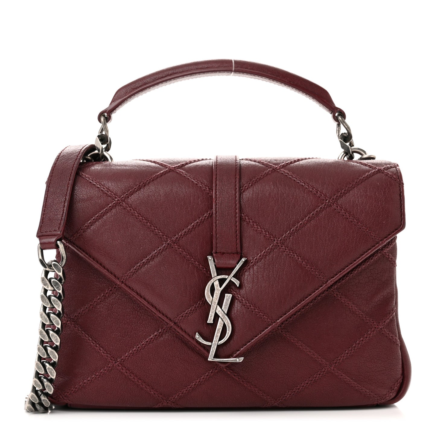 Calfskin Matelasse Diamond Quilted Monogram Medium College Bag Bordeaux