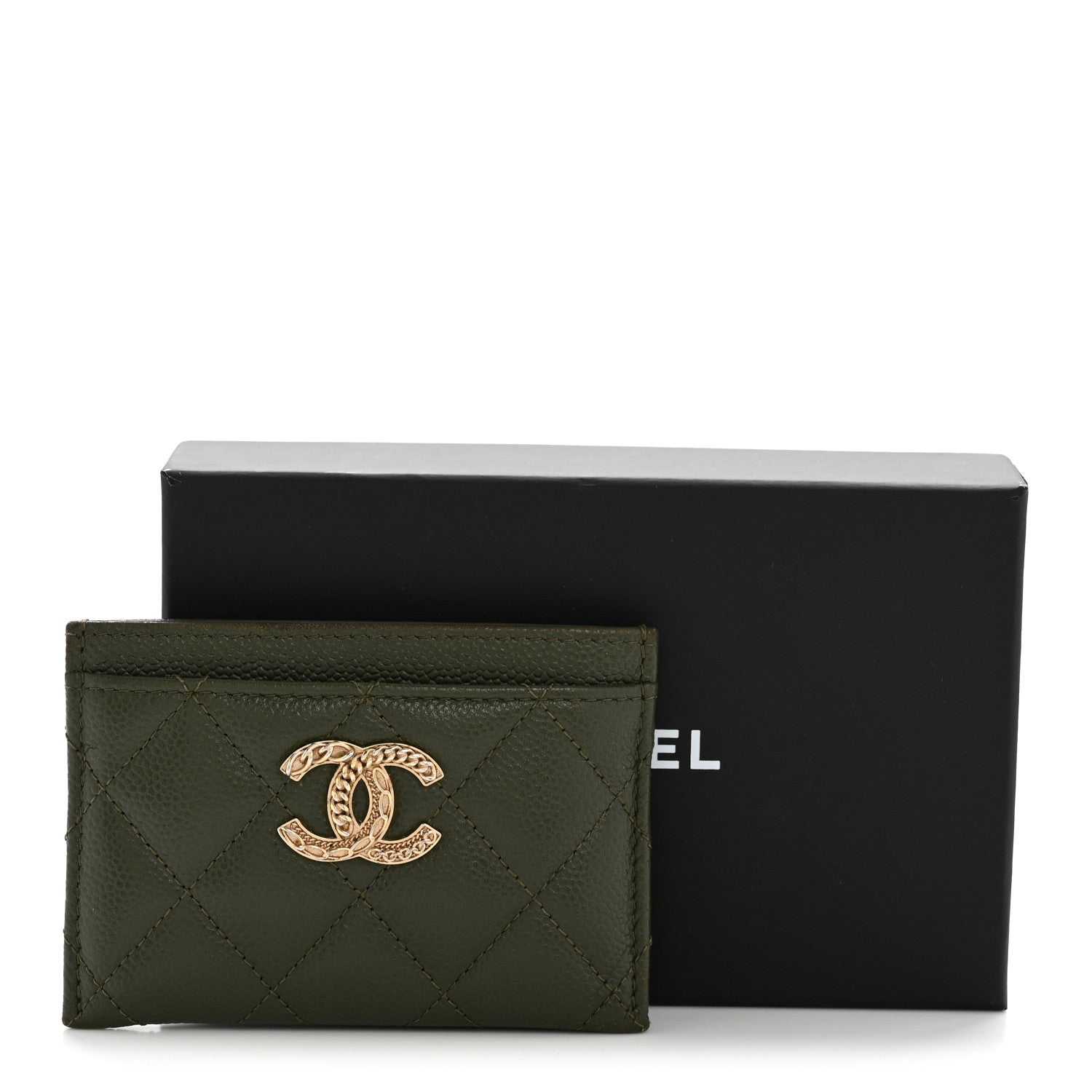 Chanel Caviar Quilted Multi Chain Card Holder Khaki 11 of 11