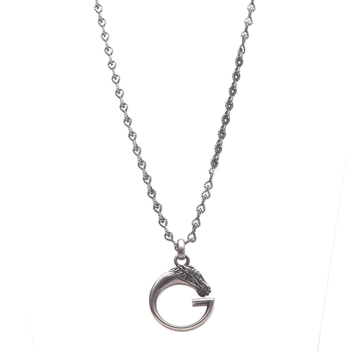 Sterling Silver G Horse Rope Pendant Necklace