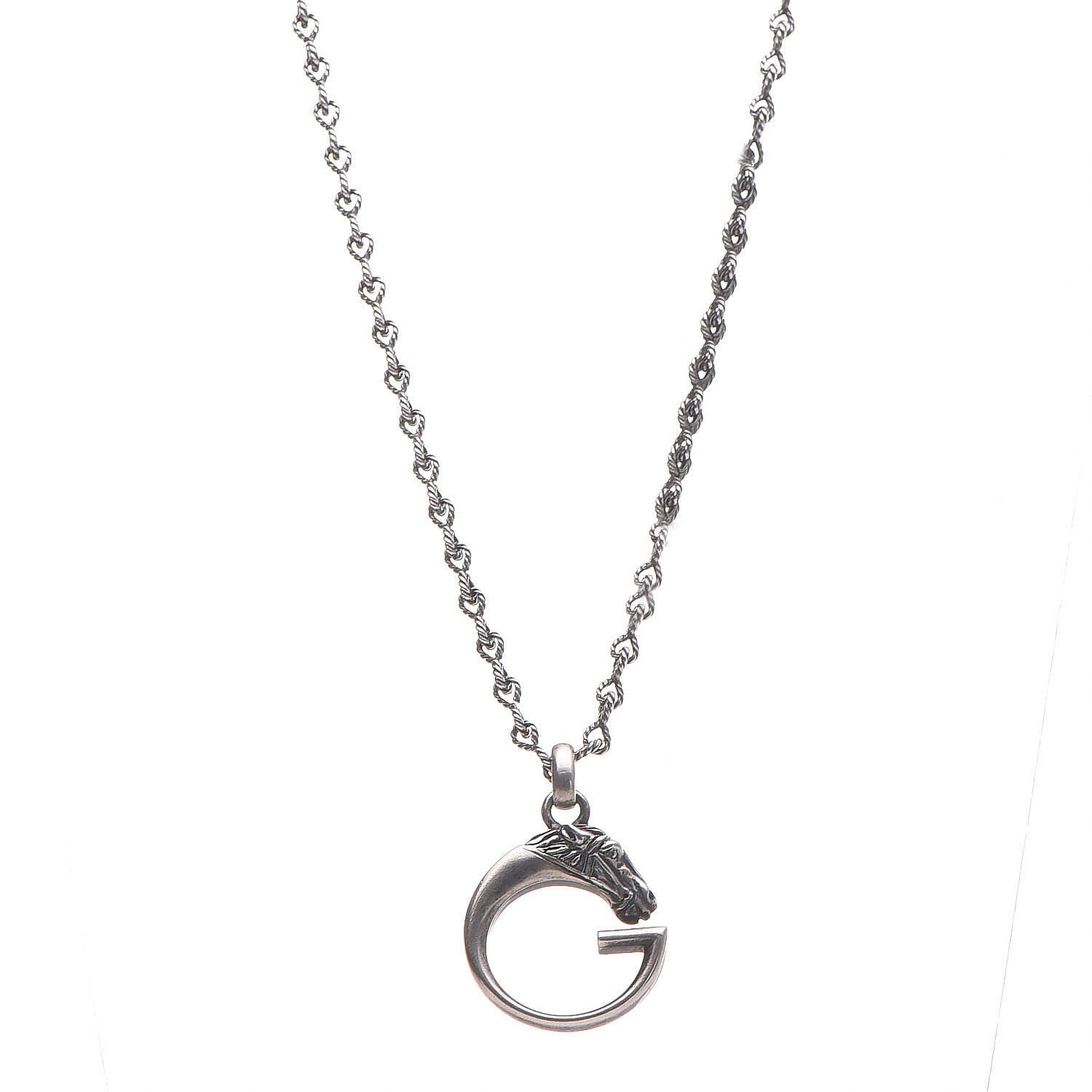 Gucci Sterling Silver G Horse Rope Pendant Necklace 1 of 6