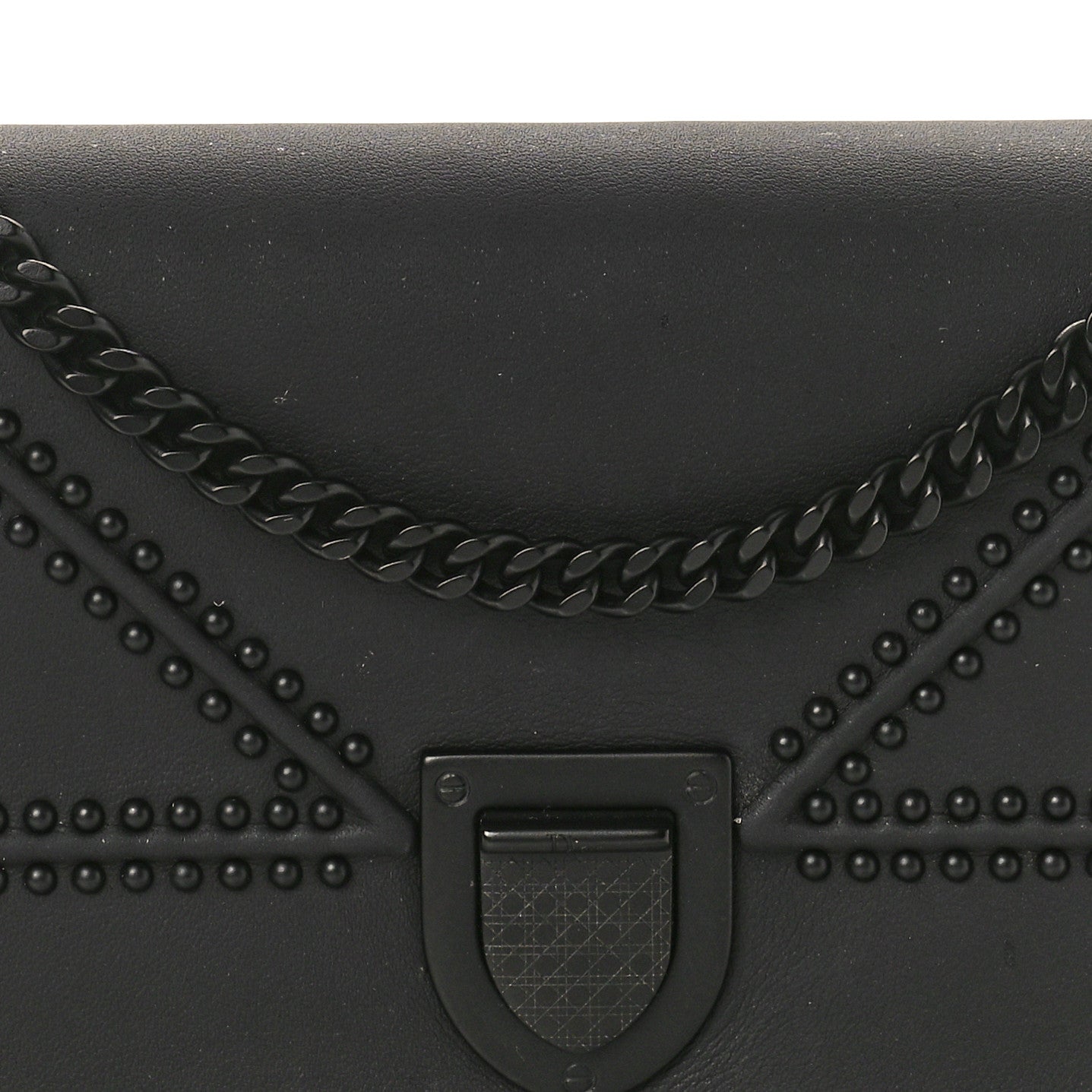 Ultra Matte Calfskin Studded Diorama Croisiere Chain Wallet Black