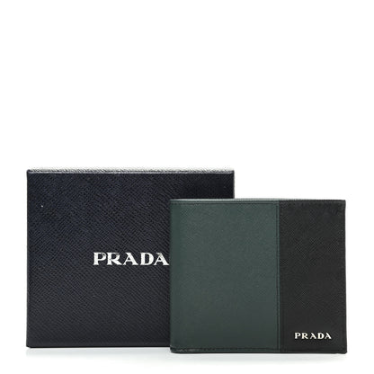 Prada Saffiano Bi-Color Bi-Fold Wallet Smeraldo Black 8 of 8