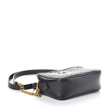 Gucci Calfskin Matelasse Mini GG Marmont Chain Shoulder Bag Black 4 of 9