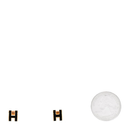 Hermes Gold Lacquered Mini Pop H Earrings Black 2 of 4