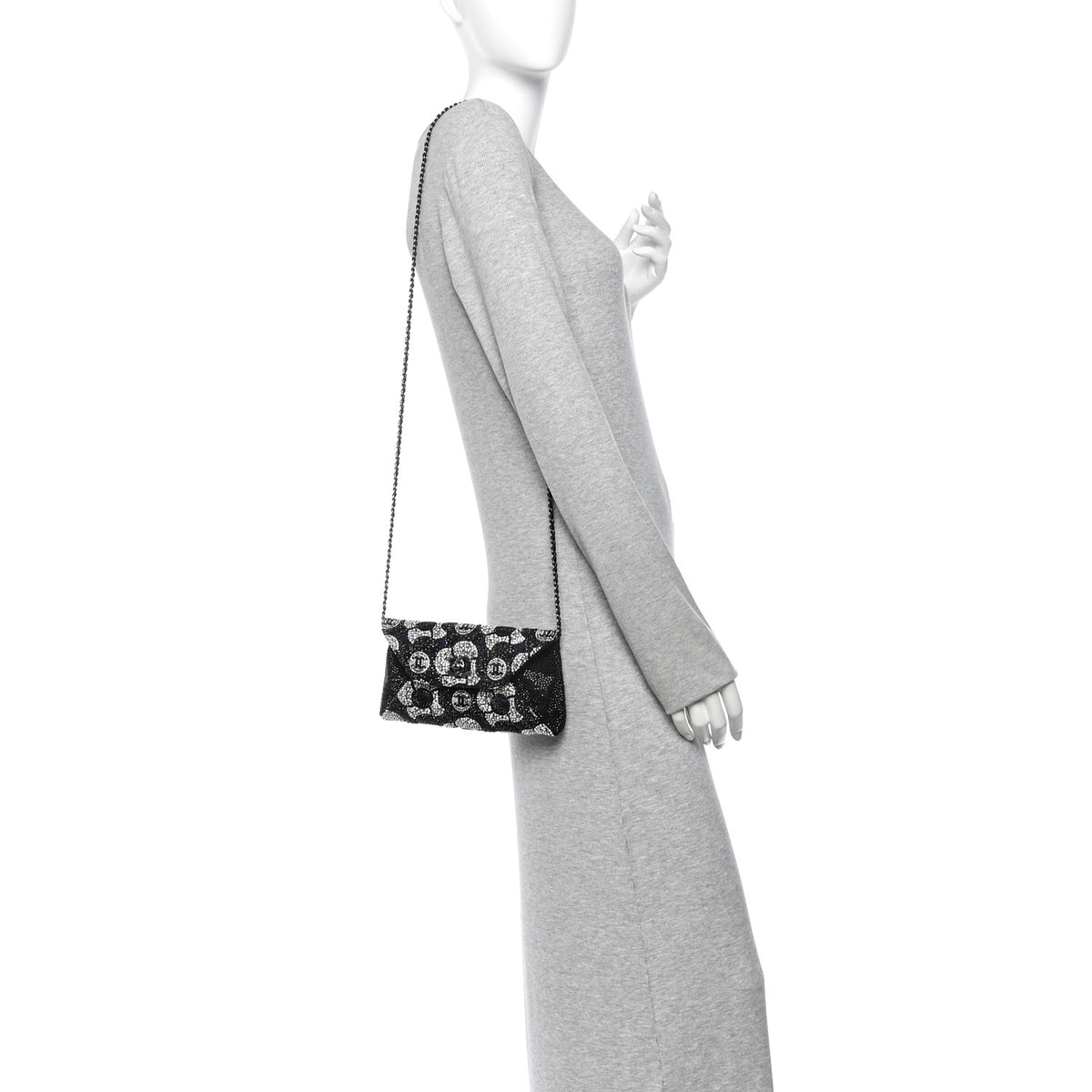 Satin Strass Flower Clutch With Chain Black White Blue