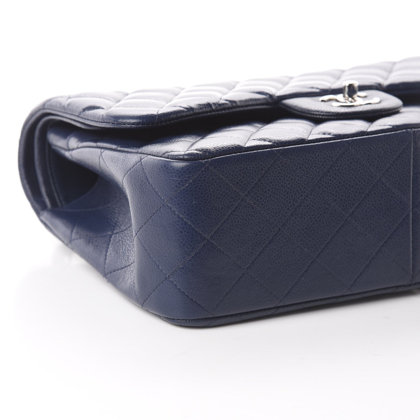 Caviar Quilted Jumbo Double Flap Navy Blue