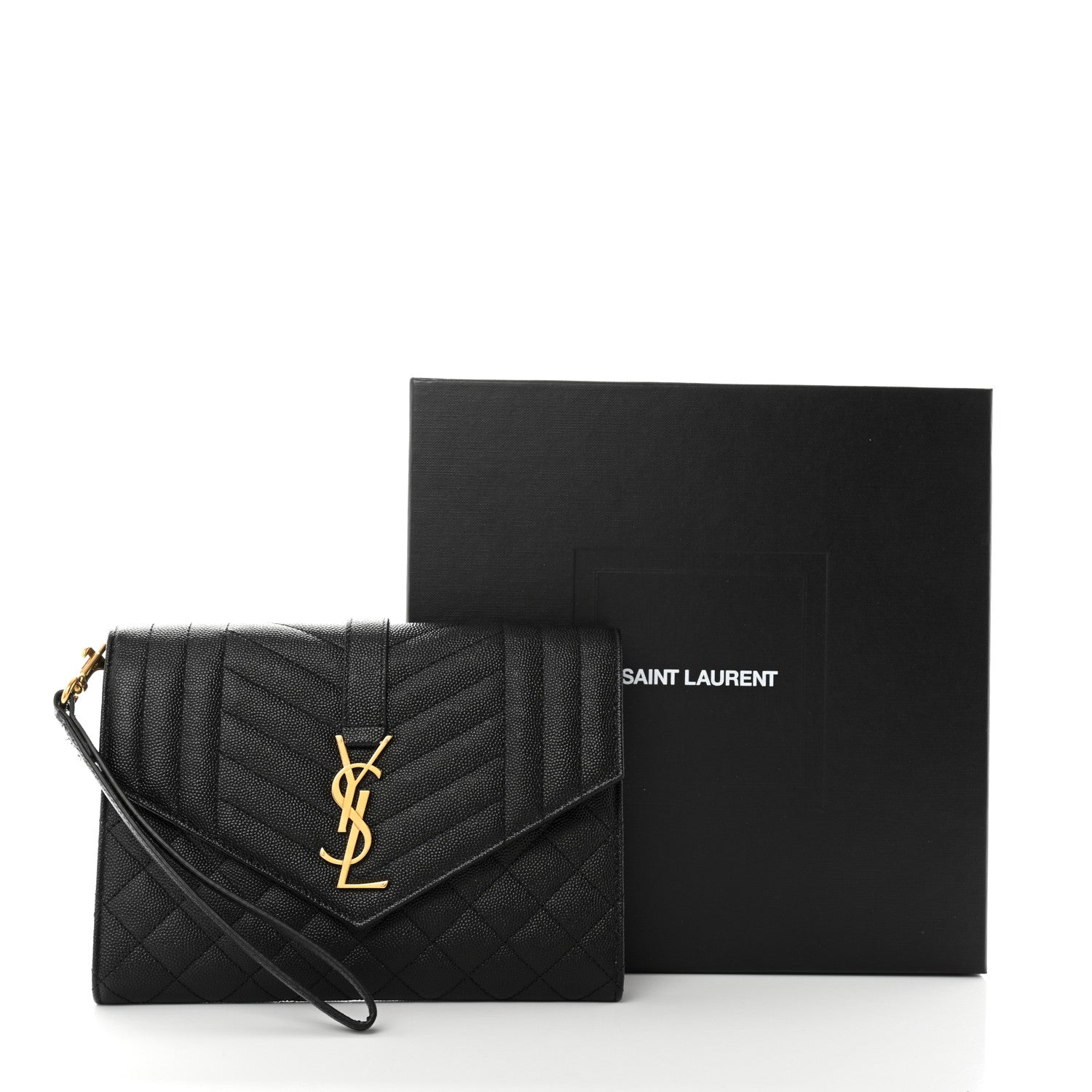Saint Laurent Grain De Poudre Textured Mixed Matelasse Triquilt Monogram Clutch Black 8 of 8