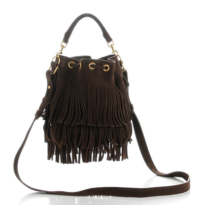 Saint Laurent Suede Calfskin Small Emmanuelle Fringe Bucket Bag Brown 3 of 8