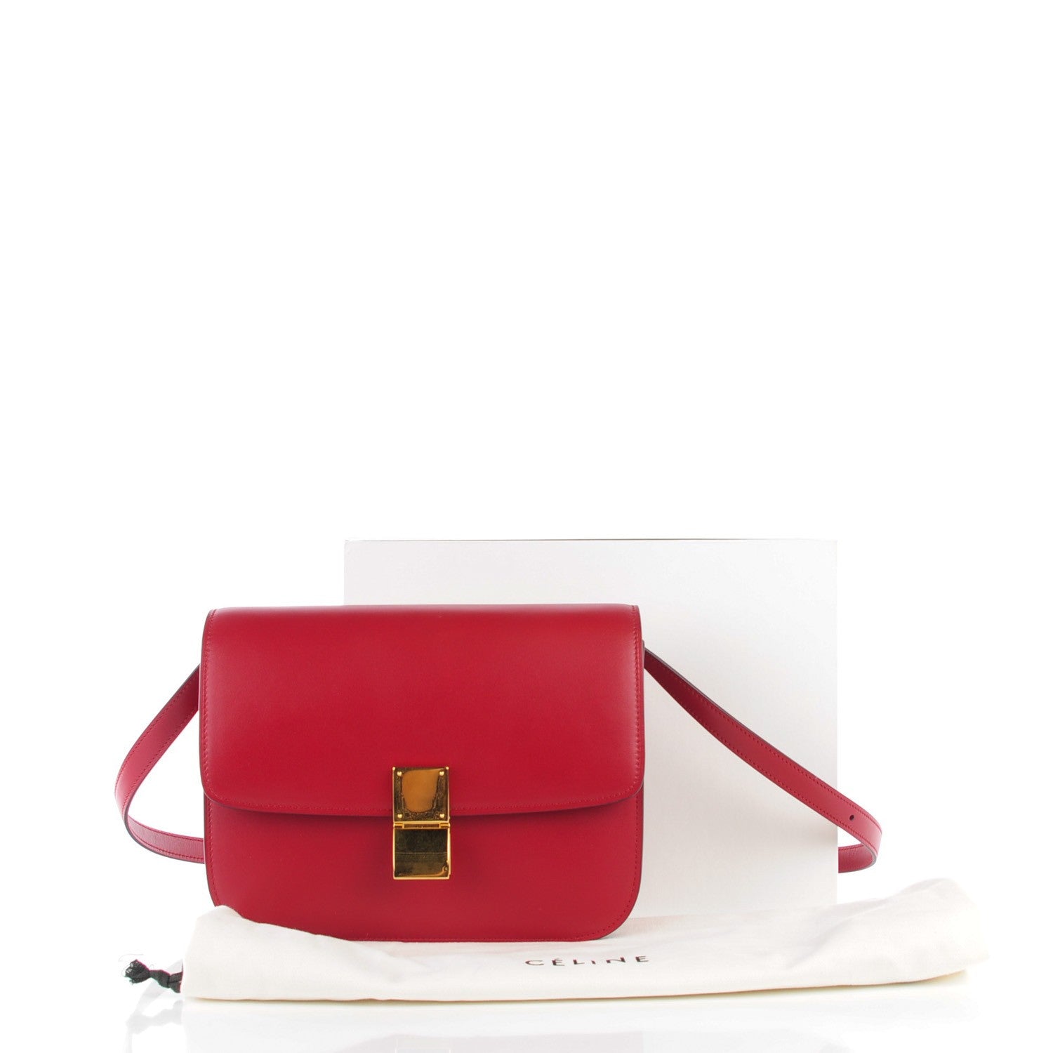 Celine Smooth Calfskin Medium Classic Box Flap Bag Red 6 of 10