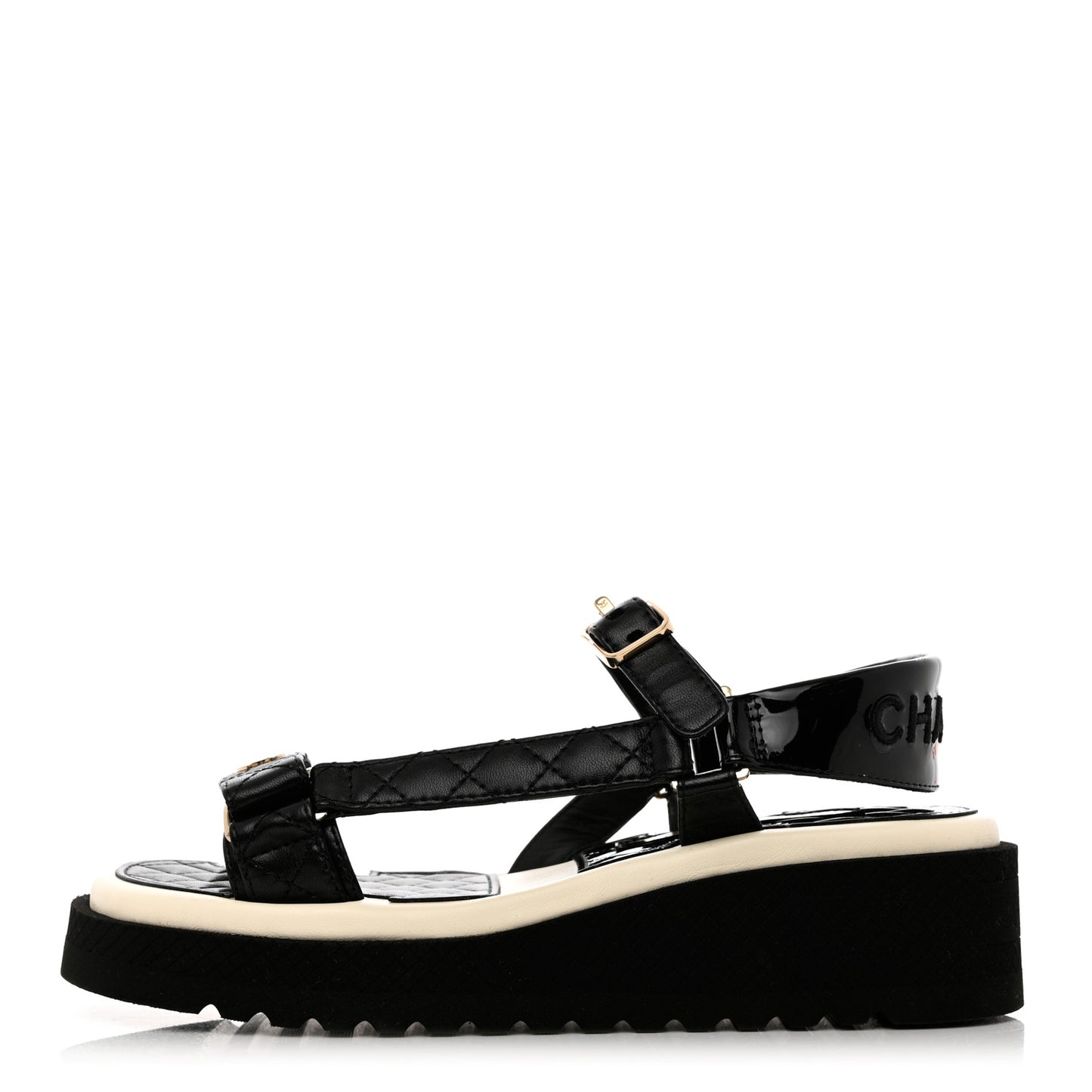 Lambskin Logo Platform Sandals 37 Black White