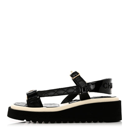 Chanel Lambskin Logo Platform Sandals 37 Black White 1 of 9
