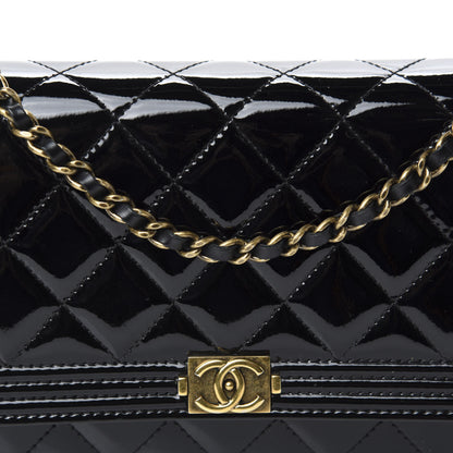 Chanel Patent Calfskin Quilted Boy Wallet On Chain WOC Black 11 of 12