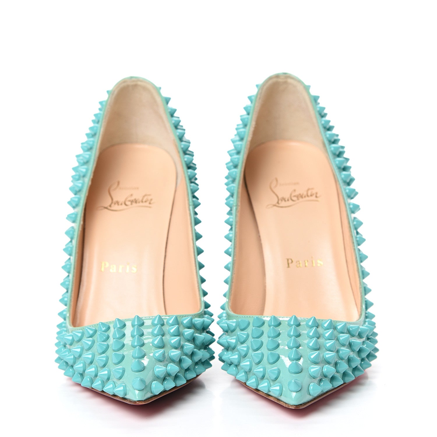 Christian Louboutin Patent Pigalle Spikes 100 Pumps 35 Aquamarine 2 of 10