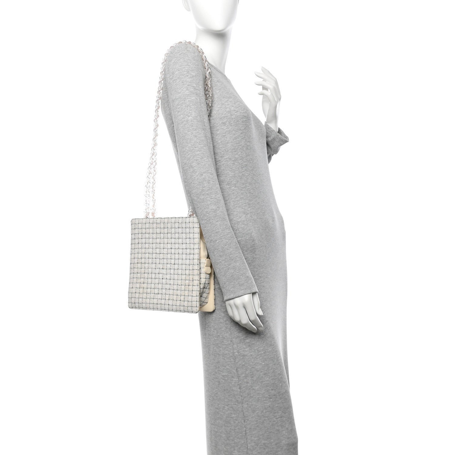 Chanel Tweed Resin Small Zipped Shopping Bag White Black 2 of 14