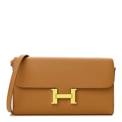 Hermes Epsom Enamel Constance Wallet To Go Sesame Lime 1 of 12