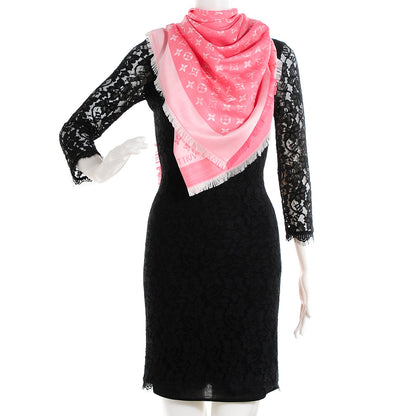 Louis Vuitton Silk Wool Monogram Denim Shawl Pivoine 2 of 5