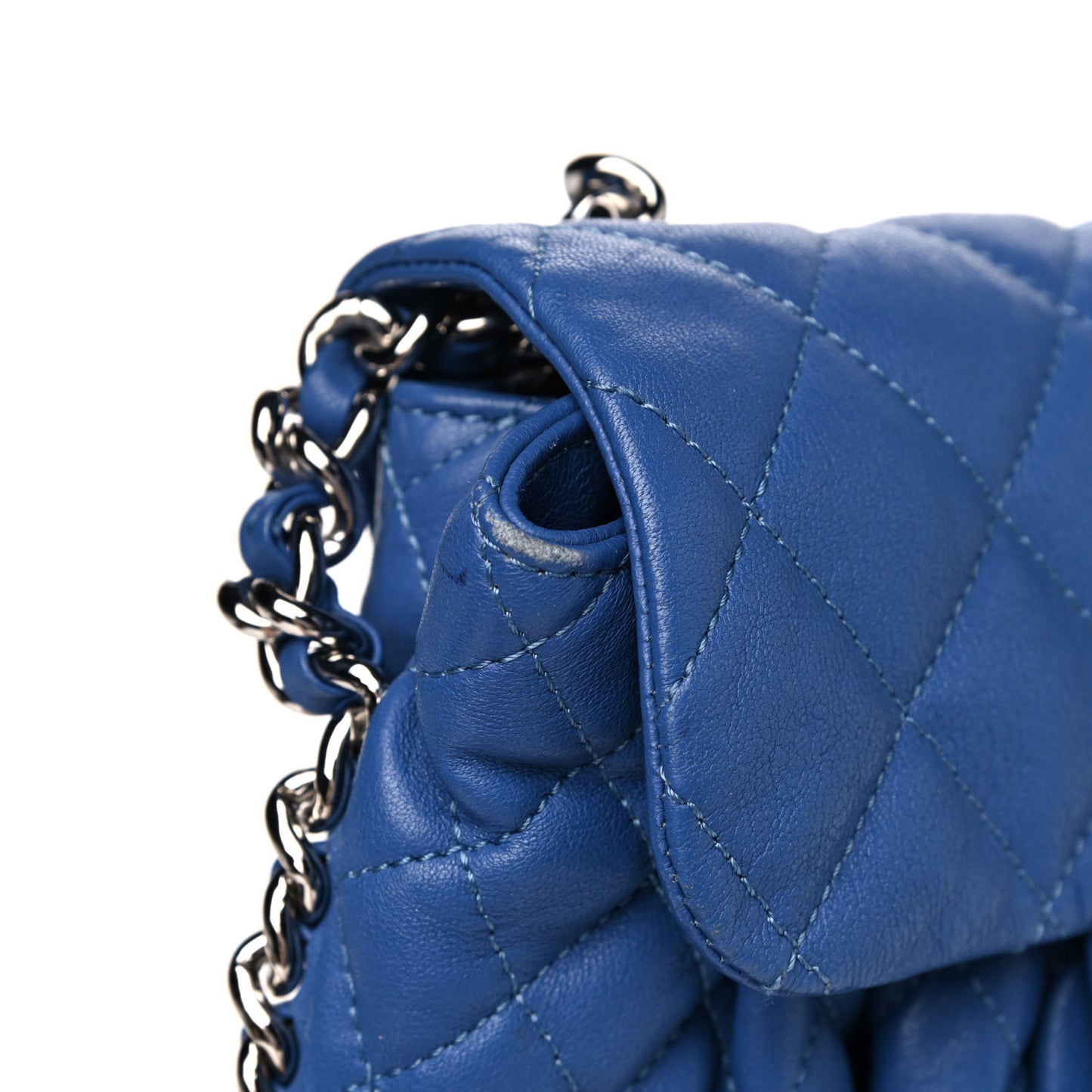 Washed Lambskin Quilted Mini Chain Around Flap Blue