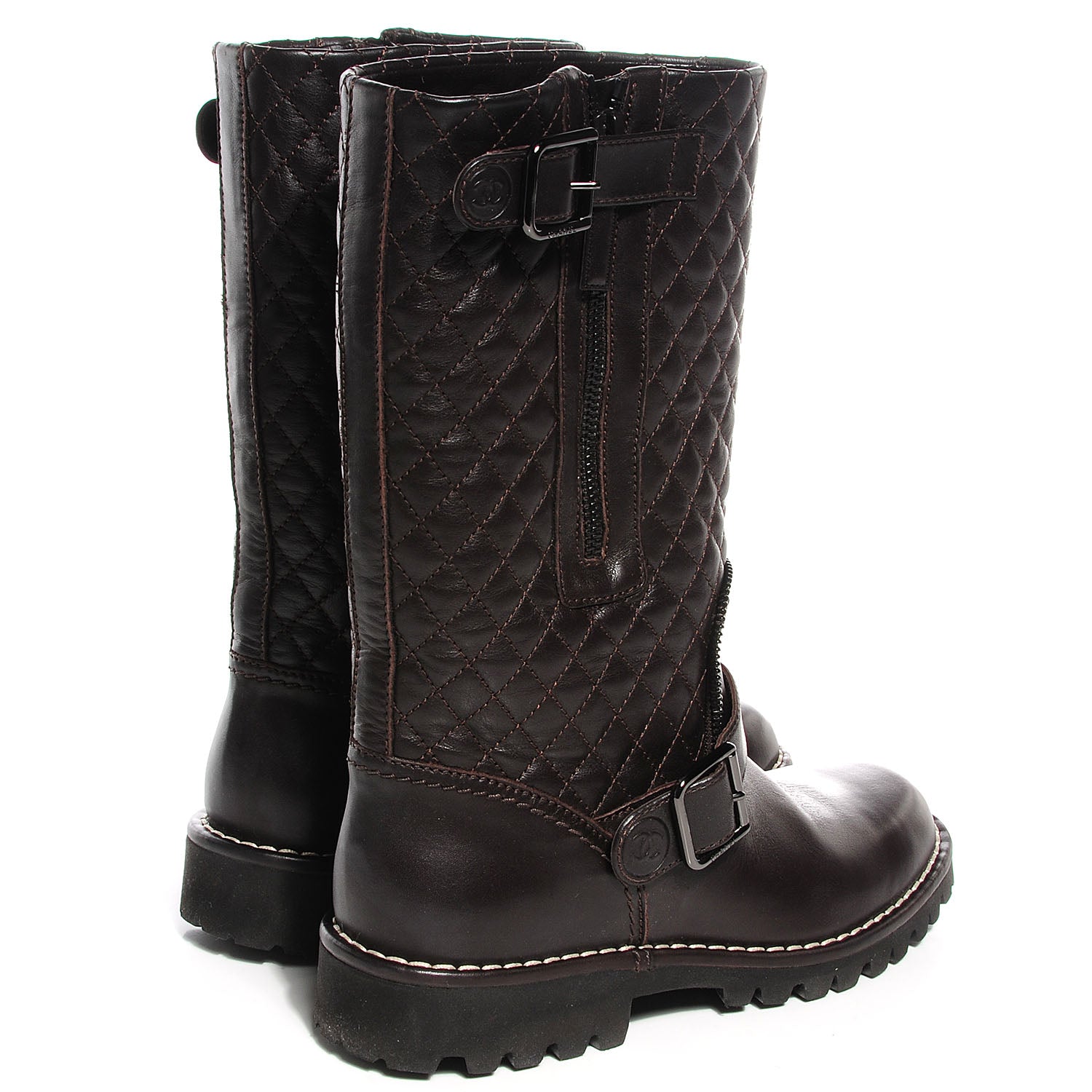 Chanel Calfskin Quilted Biker Boots 36 Marron Fonce 5 of 17