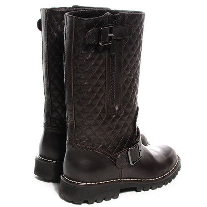 Chanel Calfskin Quilted Biker Boots 36 Marron Fonce 5 of 17