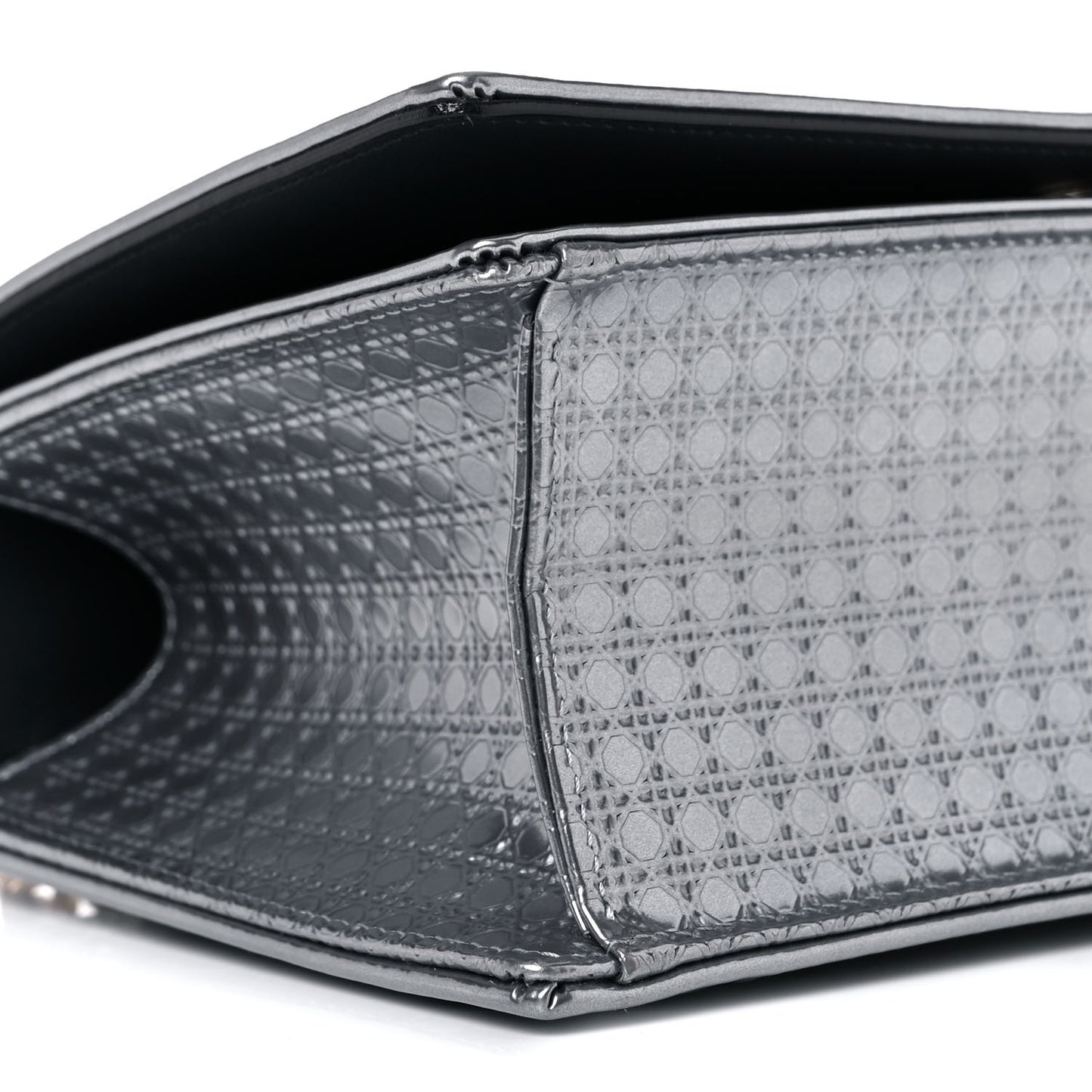 Metallic Patent Micro-Cannage Small Diorama Flap Bag Silver