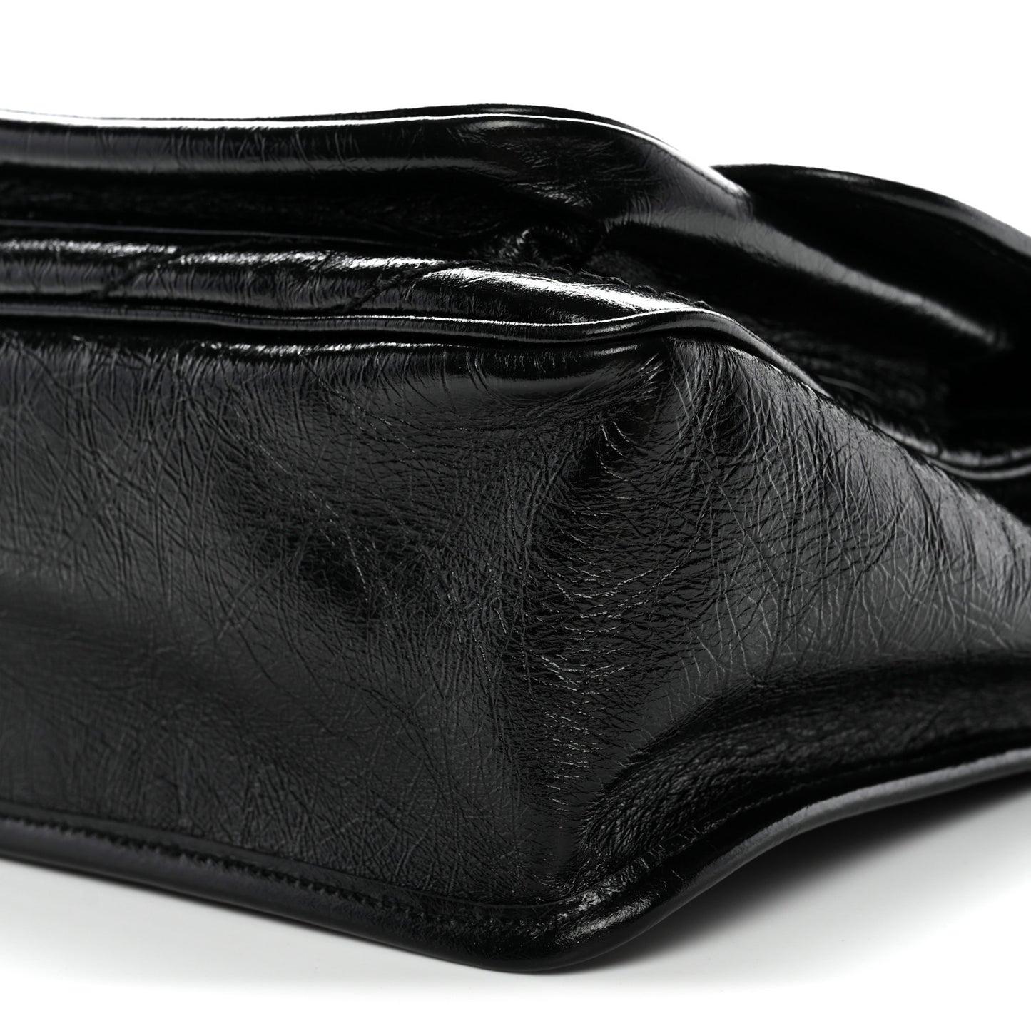 Crinkled Calfskin Matelasse Monogram Medium Niki Chain Satchel Black