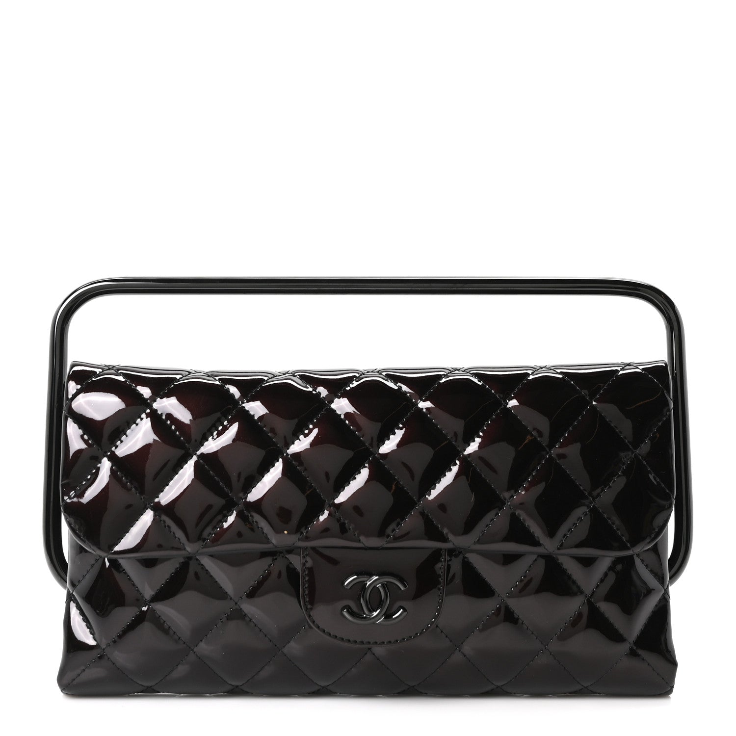 Chanel Patent Calfskin Quilted Metal Handle Clutch So Black 1 of 9