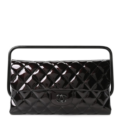 Chanel Patent Calfskin Quilted Metal Handle Clutch So Black 1 of 9