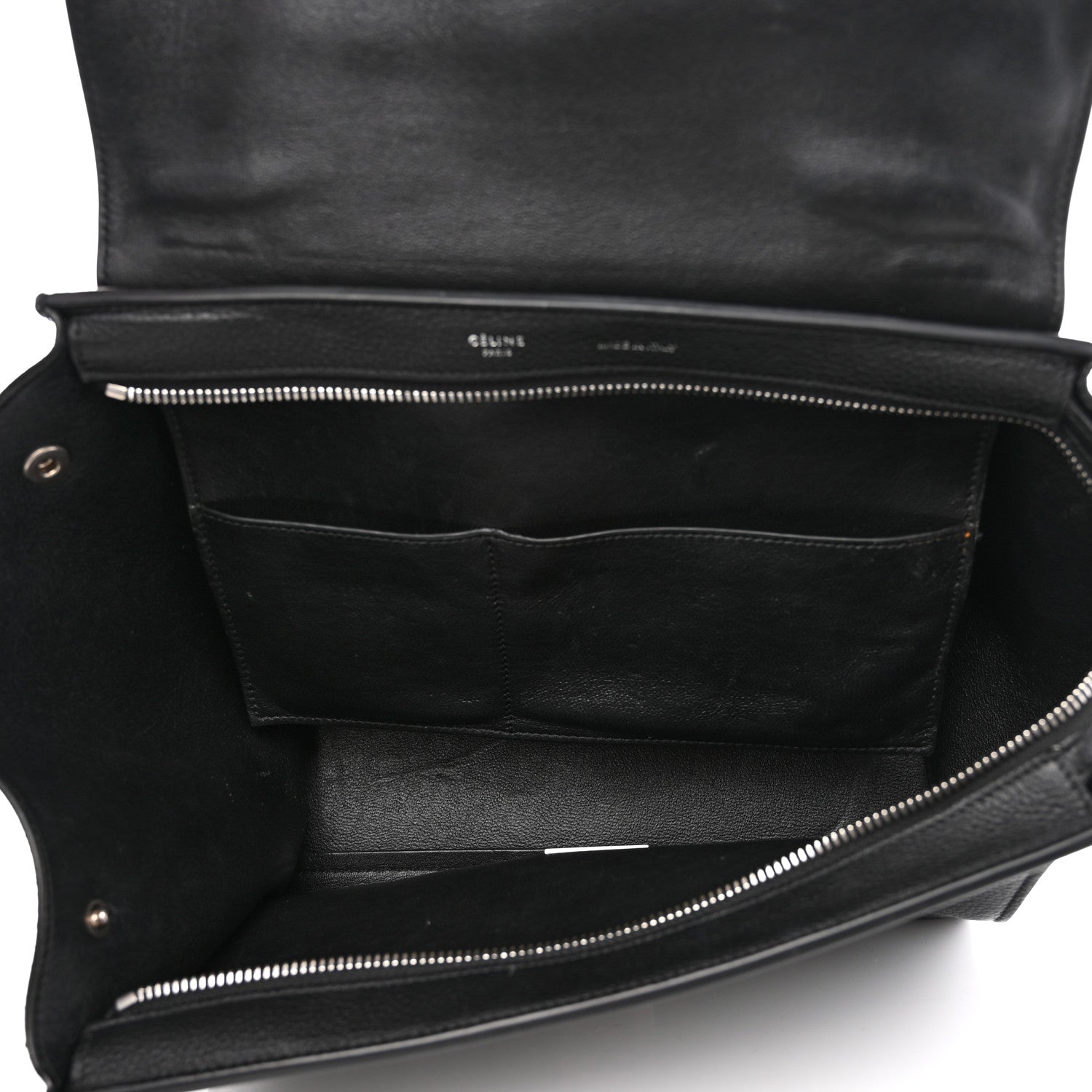 Celine Drummed Calfskin Suede Small Trapeze Black 5 of 8