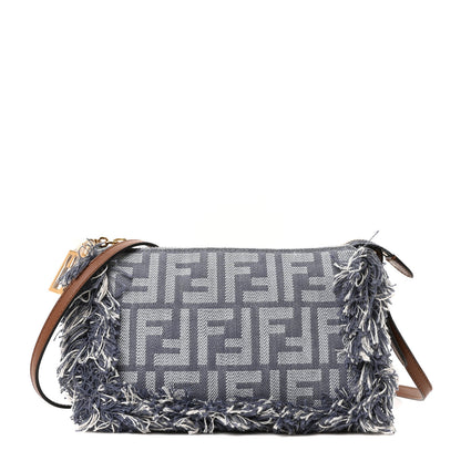 Fendi Denim Vitello Fringe FF Embroidered Baguette Pouch Myrtle Dark Nut 1 of 9