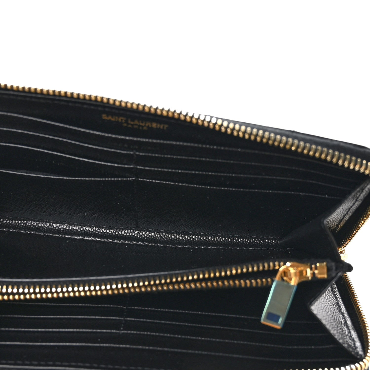 Saint Laurent Grain De Poudre Matelasse Chevron Monogram Zip Around Wallet Black 5 of 8