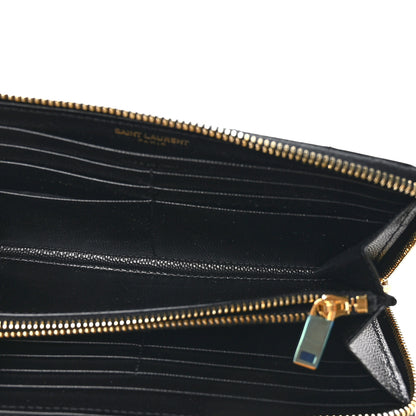 Saint Laurent Grain De Poudre Matelasse Chevron Monogram Zip Around Wallet Black 5 of 8