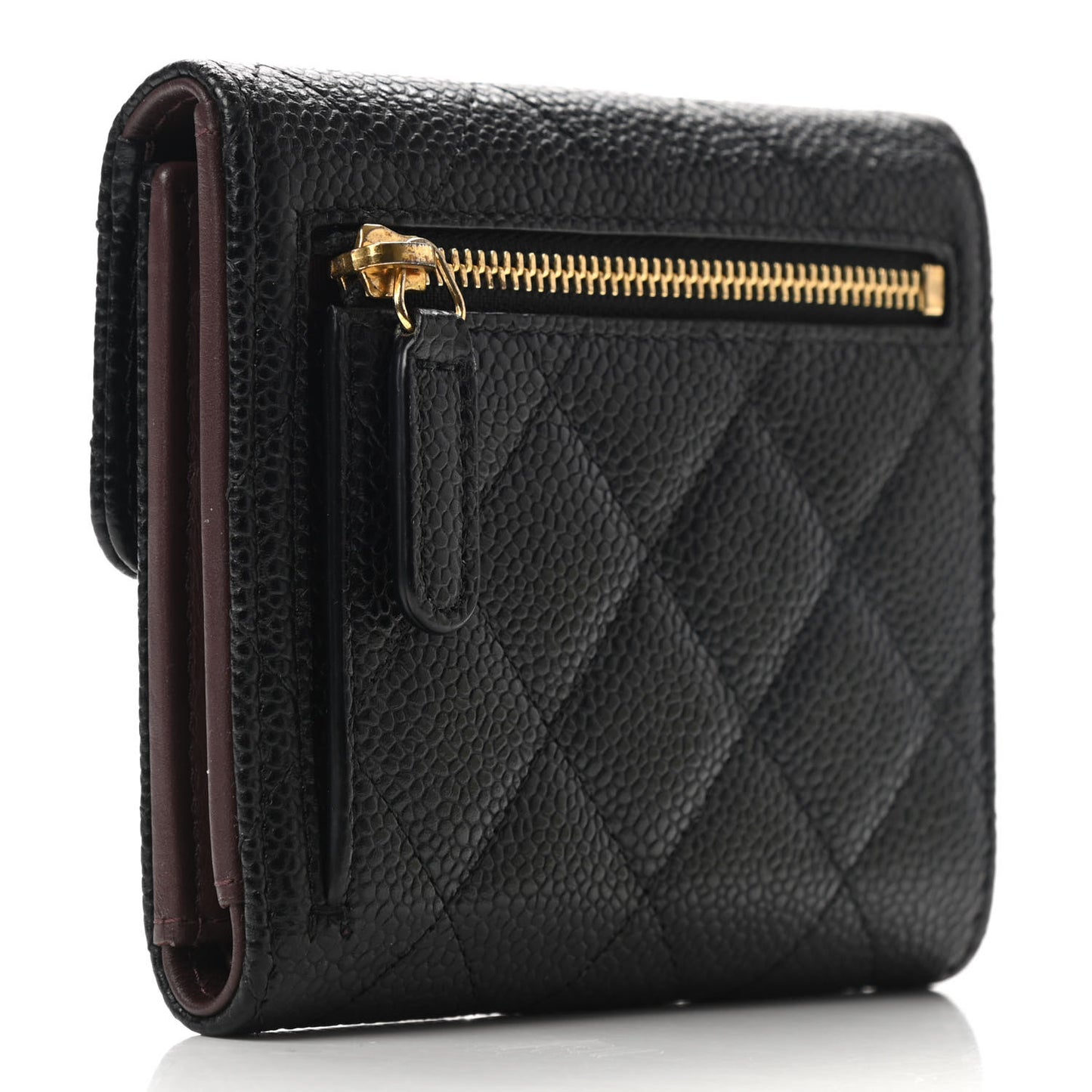 Caviar Quilted Compact Flap Wallet Black