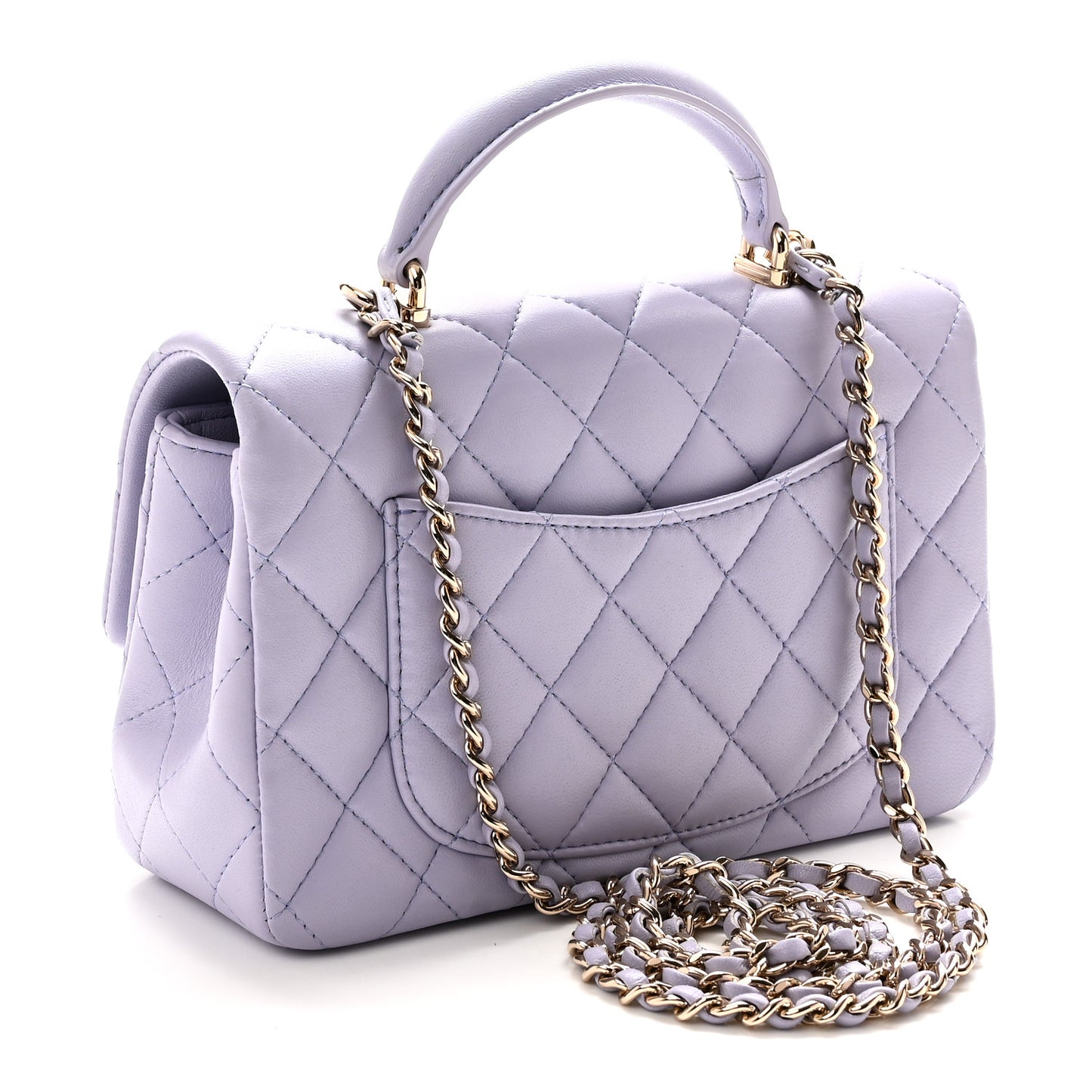 Lambskin Quilted Mini Top Handle Rectangular Flap Light Purple