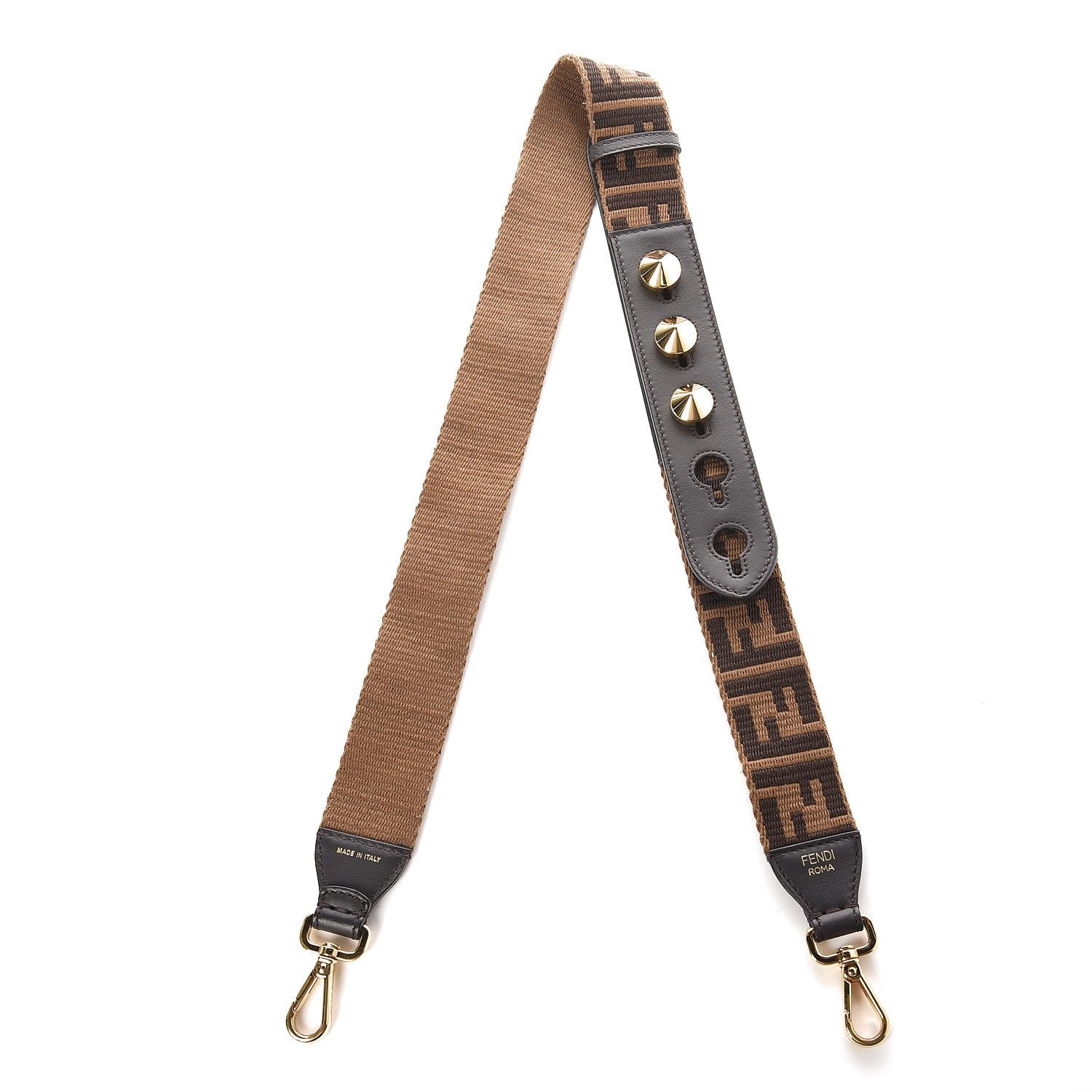 Fendi Ribbon Vitello Century FF 1974 Studded Strap You Fango Marrone Ebano 6 of 6