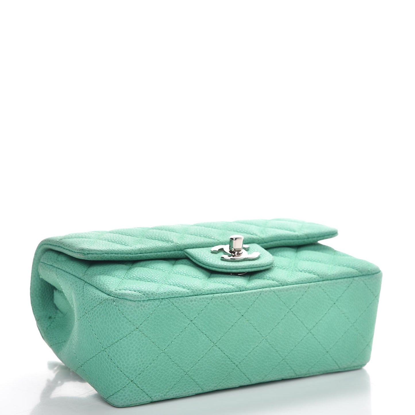 Iridescent Caviar Quilted Mini Rectangular Flap Green
