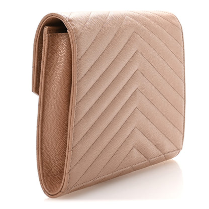 Saint Laurent Grain De Poudre Matelasse Chevron Monogram Envelope Clutch Vintage Peach 3 of 8