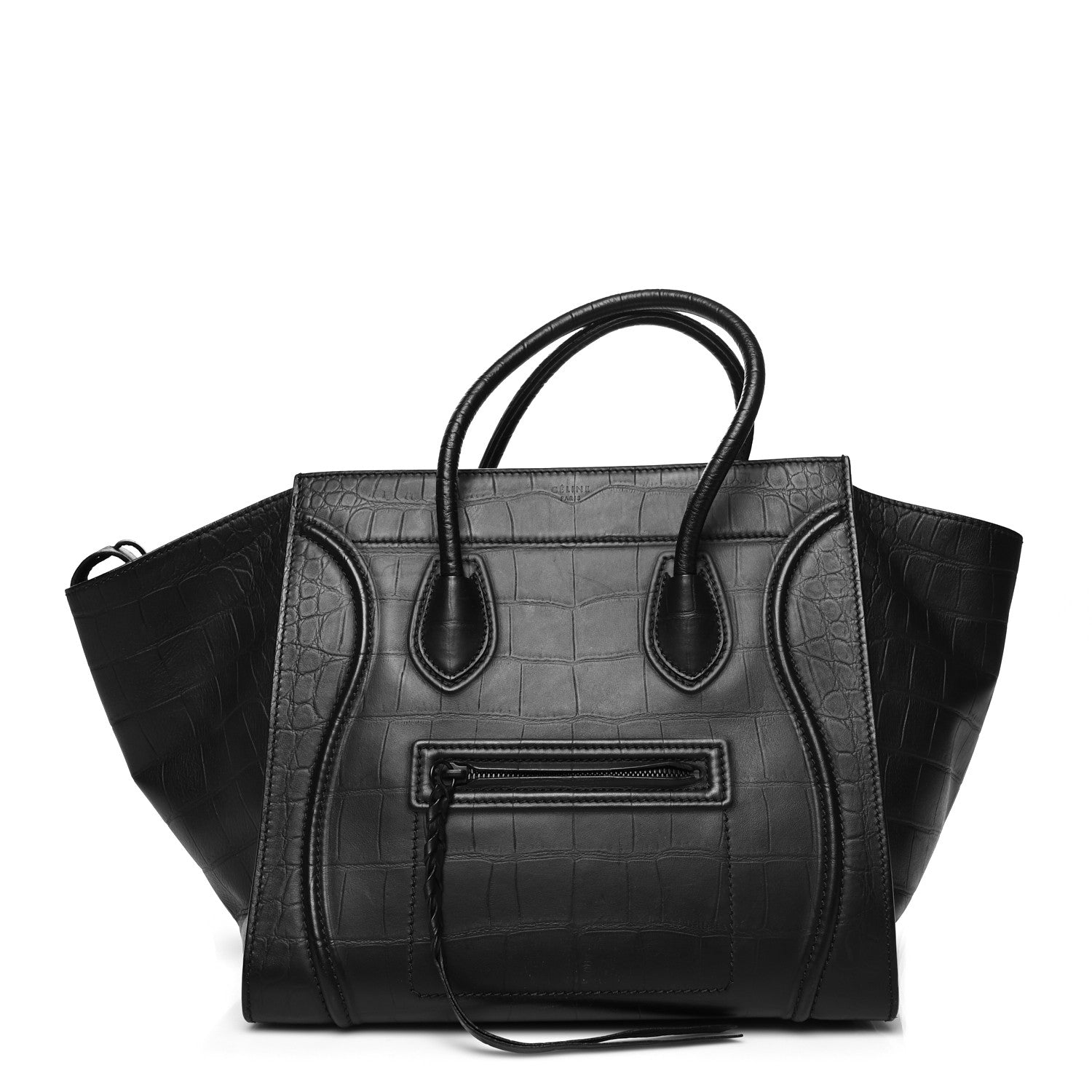 Celine Calfskin Crocodile Embossed Medium Phantom Luggage Black 1 of 13