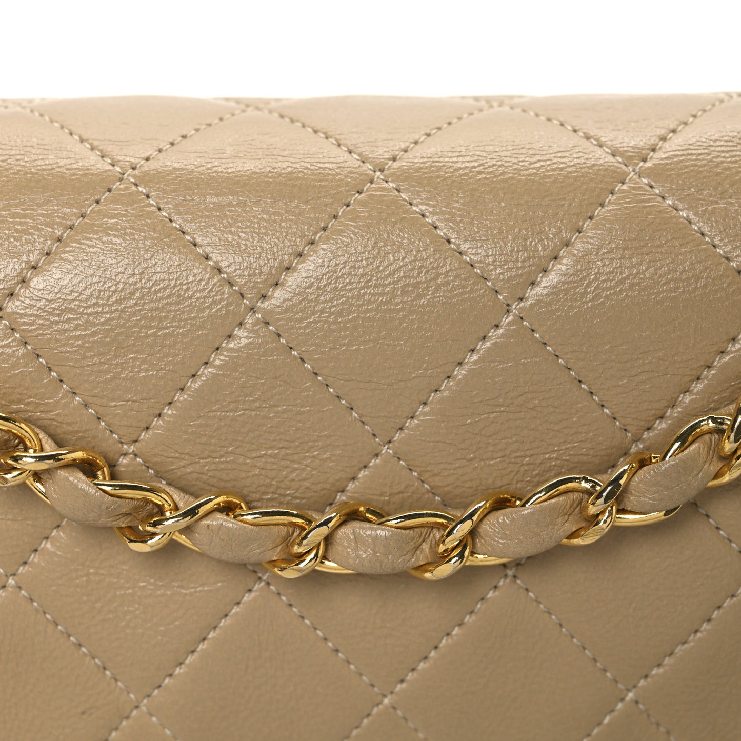 Lambskin Quilted Small Double Flap Beige