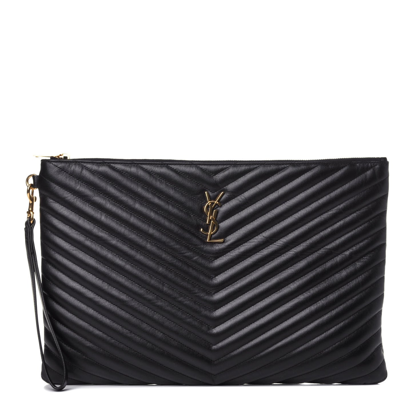 Calfskin Matelasse Chevron Monogram Document Holder Black