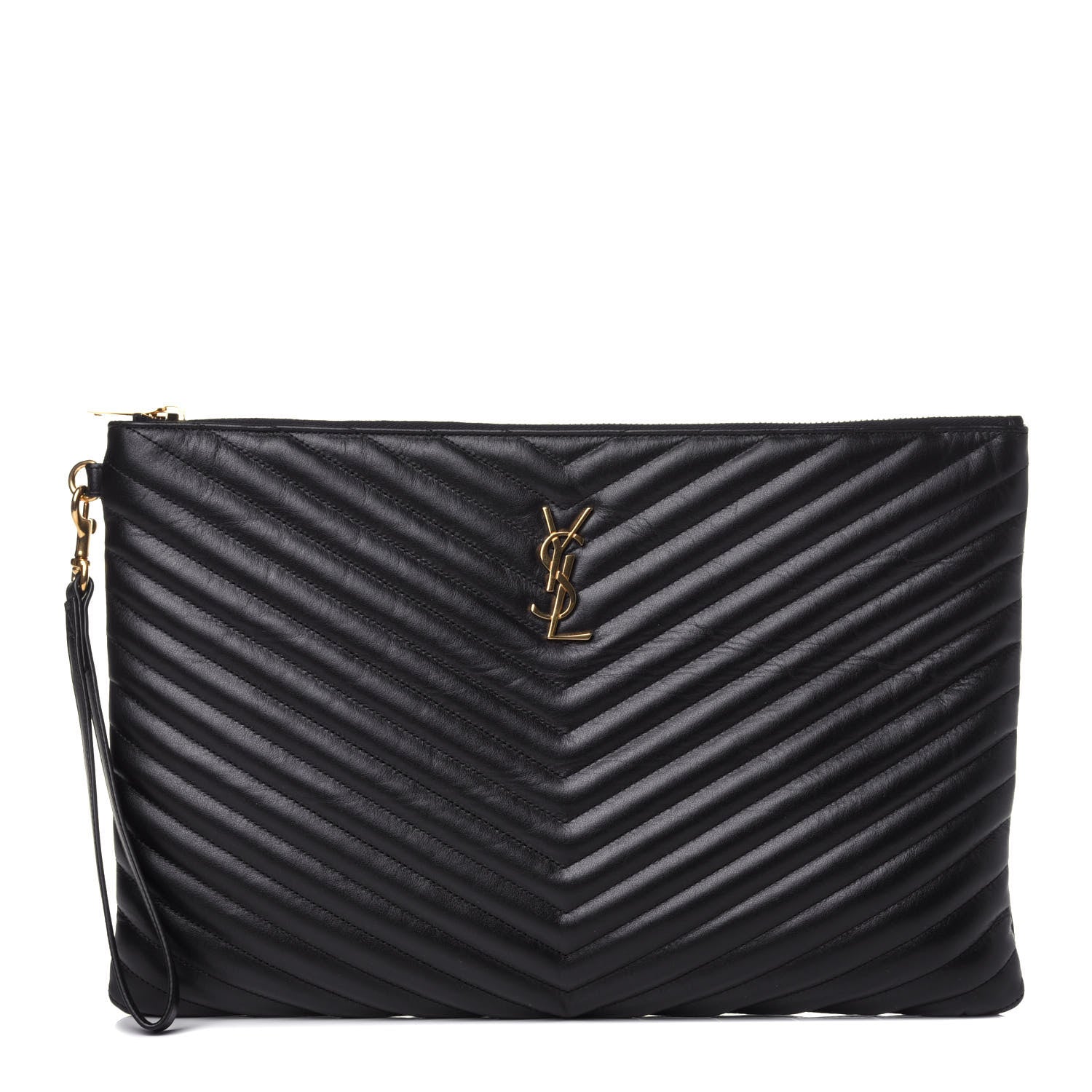 Saint Laurent Calfskin Matelasse Chevron Monogram Document Holder Black 1 of 10