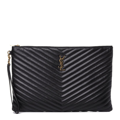 Saint Laurent Calfskin Matelasse Chevron Monogram Document Holder Black 1 of 10