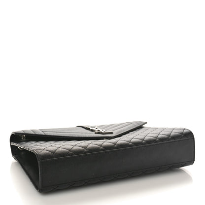 Saint Laurent Grain De Poudre Textured Mixed Matelasse Large Triquilt Monogram Satchel Black 4 of 9