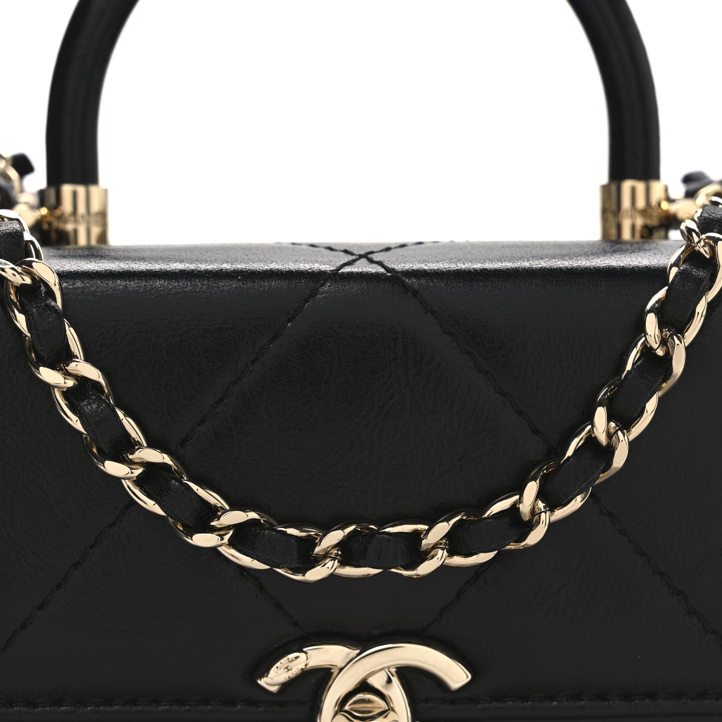 Shiny Calfskin Quilted CC Handle Vanity Flap Bag Black