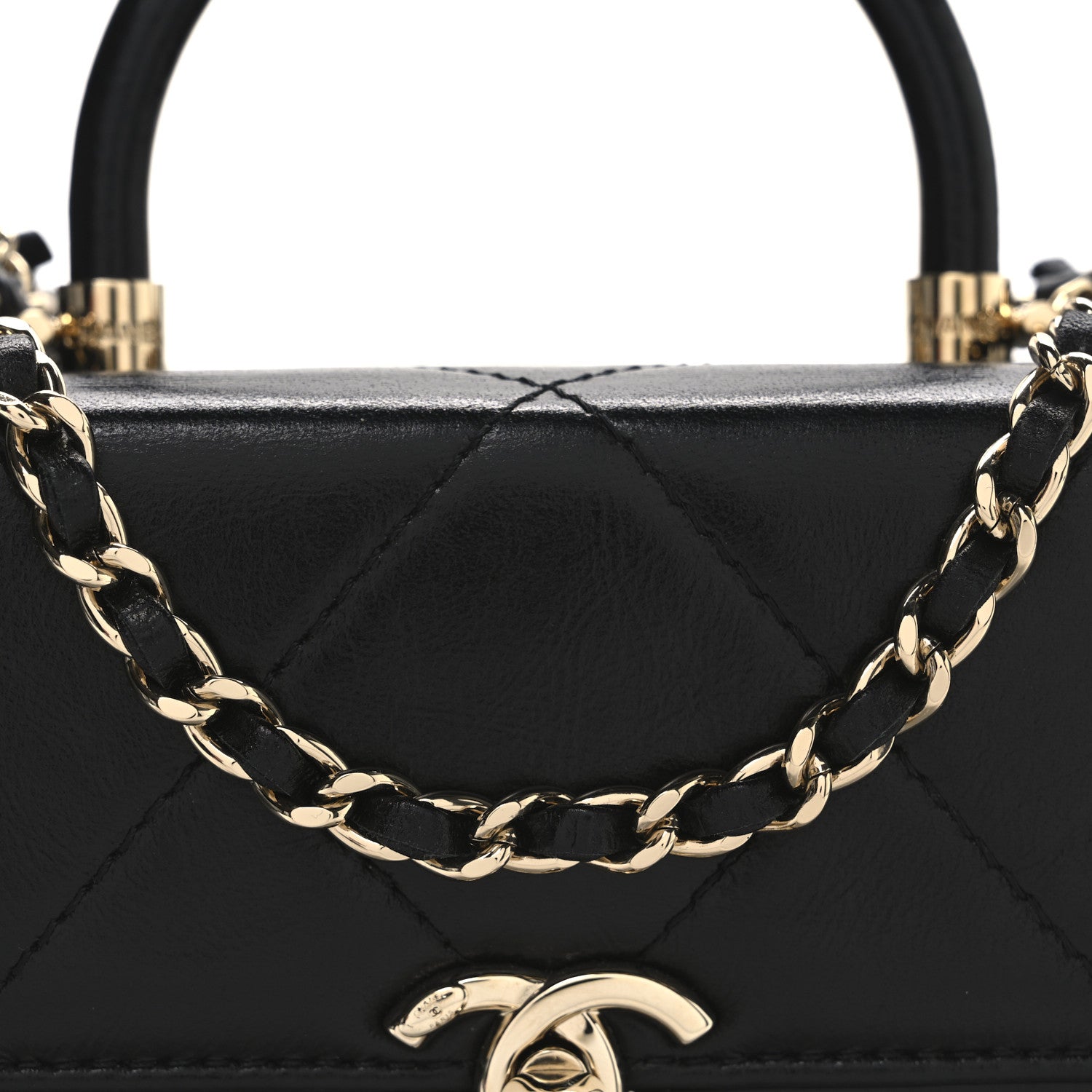 Chanel Shiny Calfskin Quilted CC Handle Vanity Flap Bag Black 8 of 10