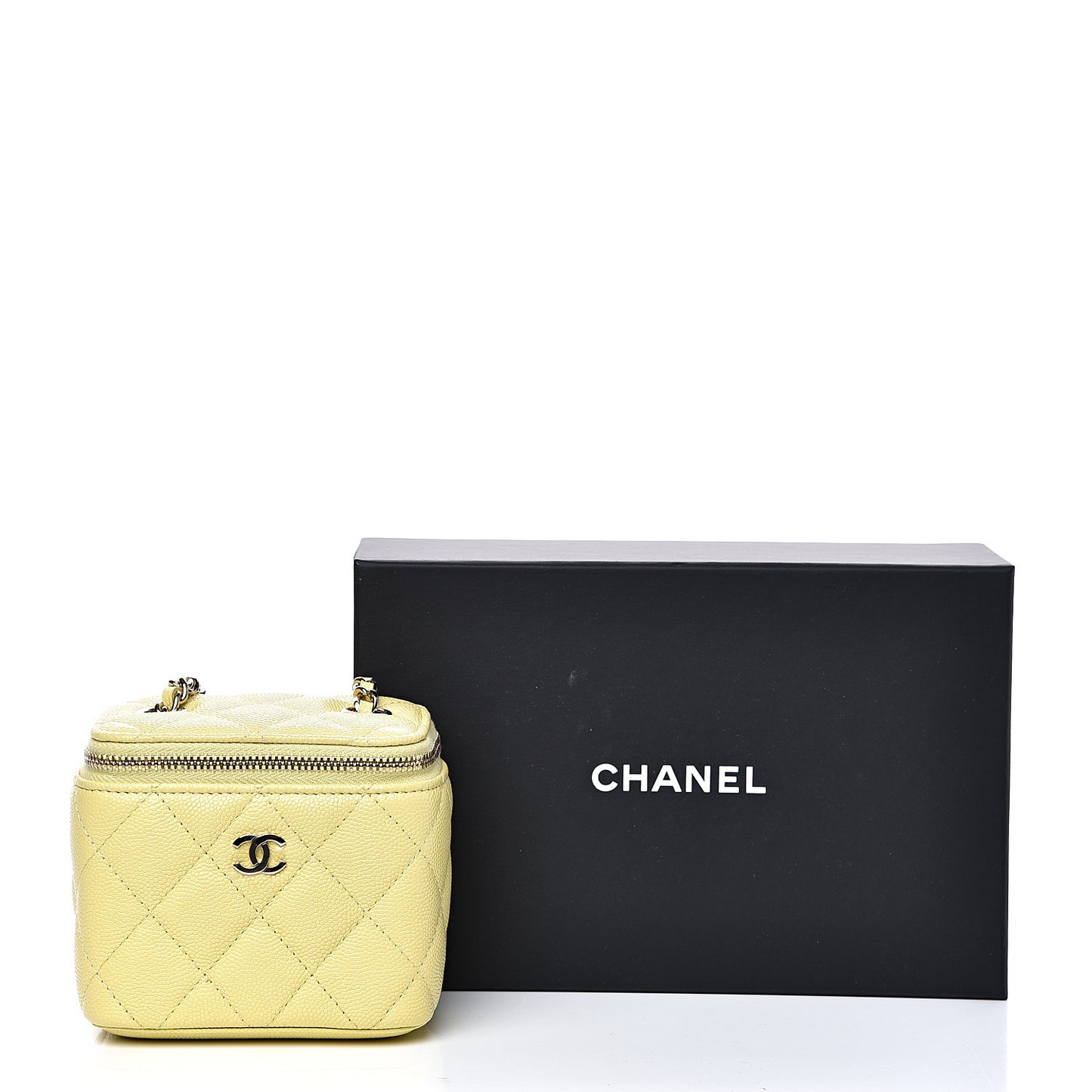 Caviar Quilted Mini Vanity Case With Chain Yellow